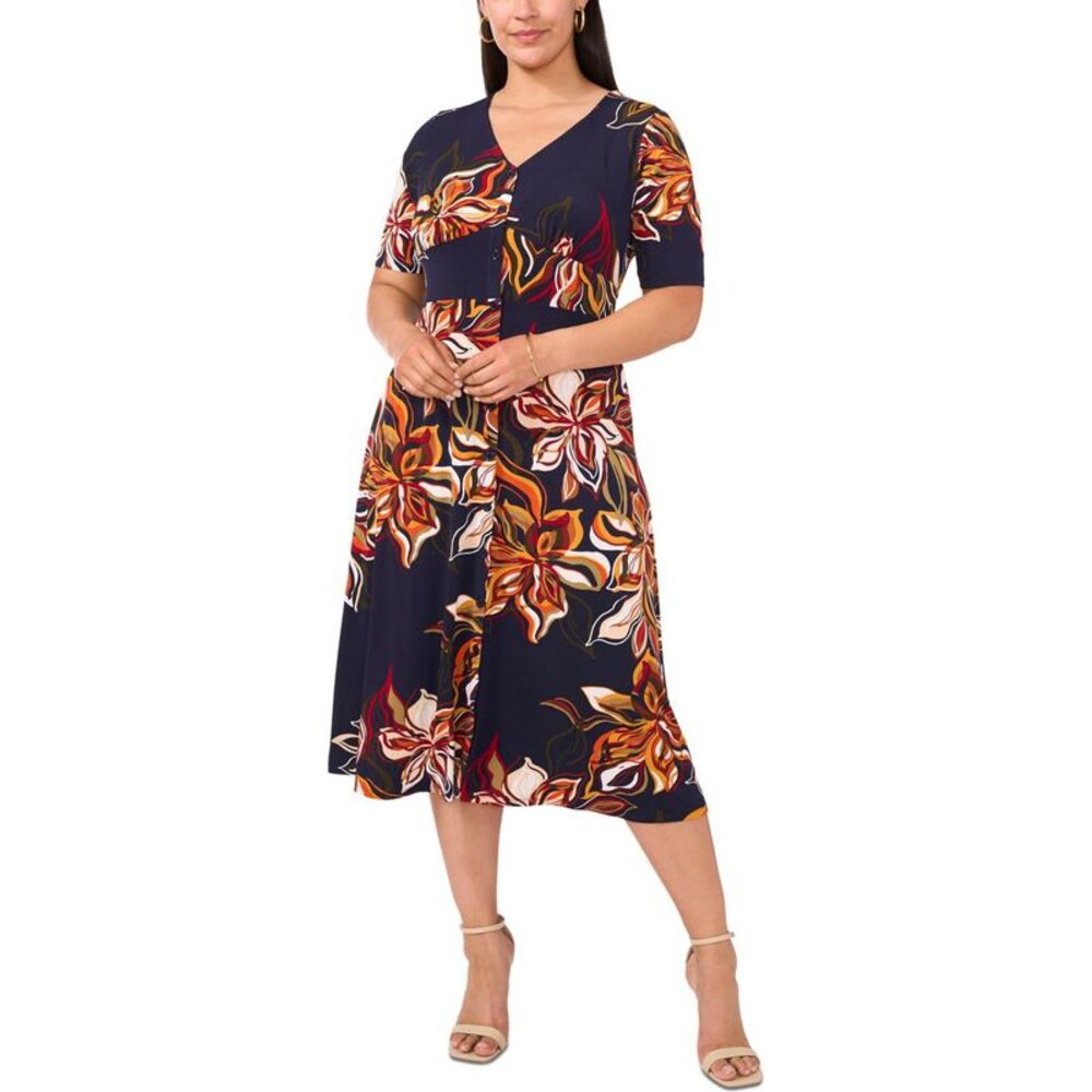 MSK Womens Flowy Midi Fit & Flare Dress, , Plus Size, 1X, DM